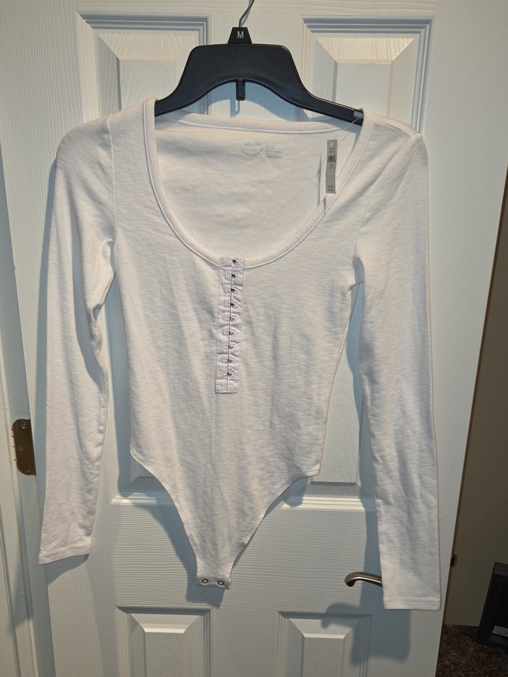 aerie White Long-Sleeve Henley Snap Bodysuit